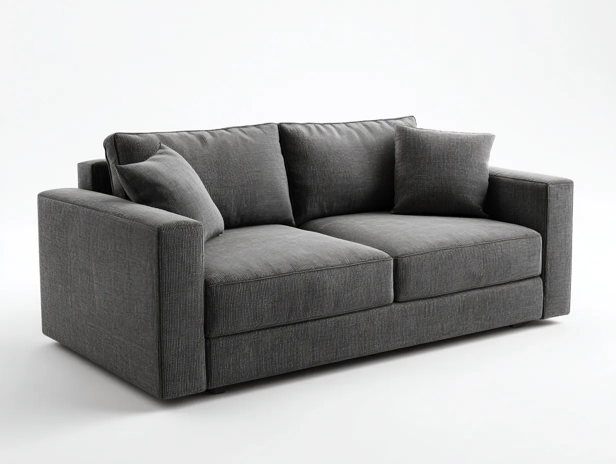 Canapé droit en tissu texturé gris foncé 198x90x82 cm pour salon - assise large - design moderne-Cottaloft