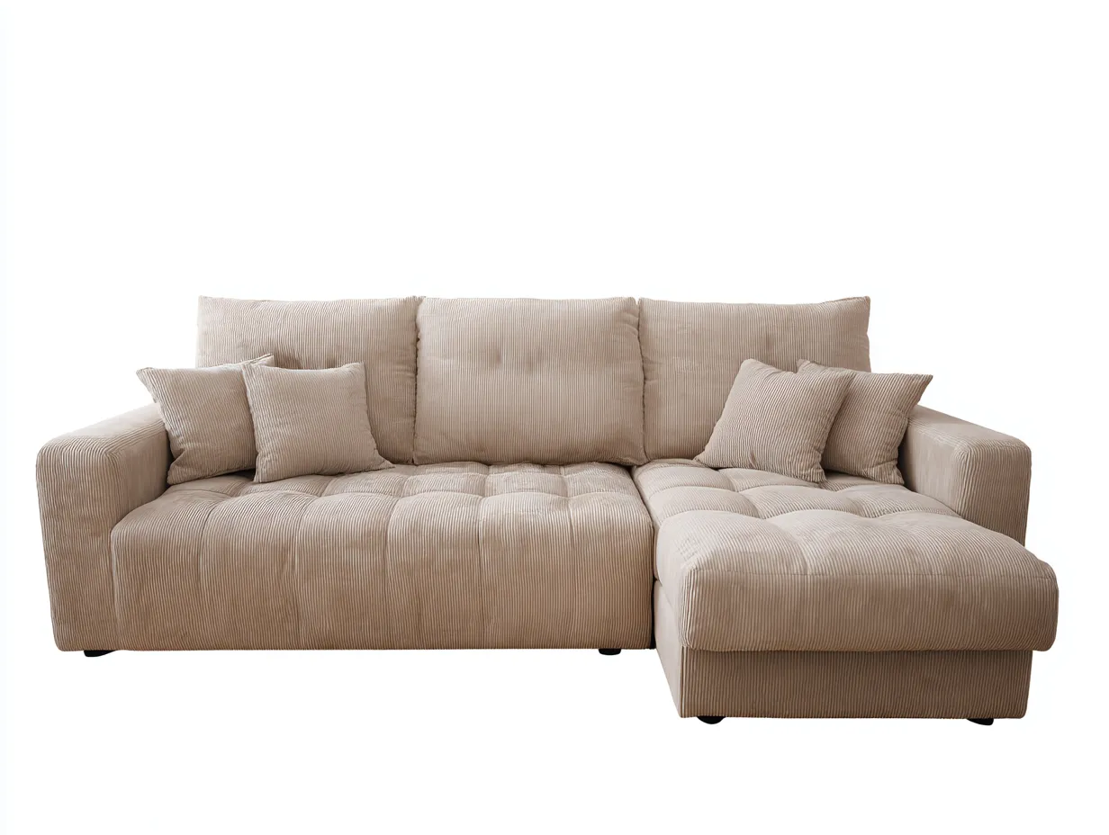 Canapé d'angle en tissu côtelé beige 248x158x86 cm pour salon - méridienne intégrée - design moderne-Cottaloft