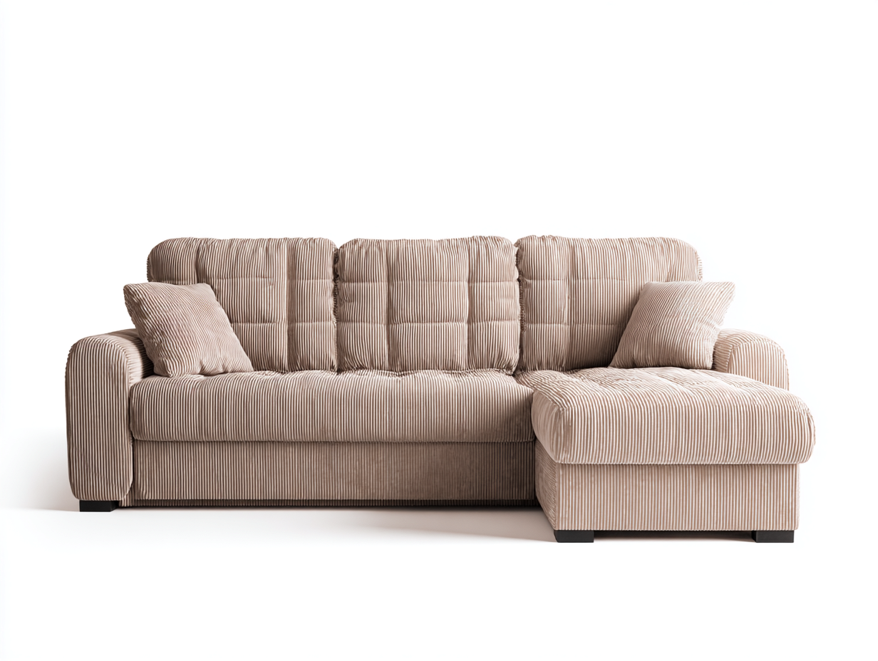 Canapé d'angle en revêtement aspect cuir marron 238x150x84 cm pour salon - assise profonde - design contemporain-Cottaloft