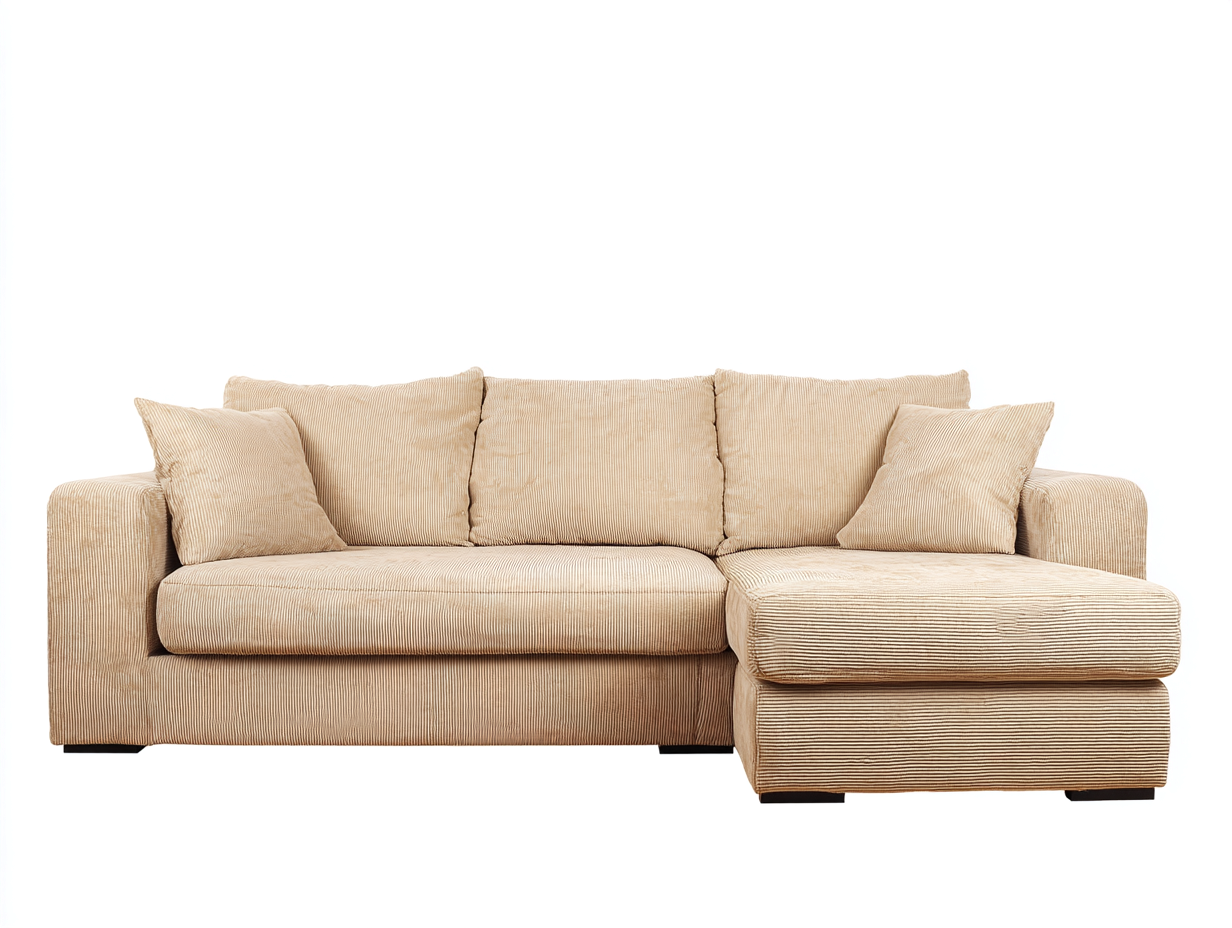 Canapé d'angle en tissu côtelé beige 255x165x84 cm - pour salon - avec méridienne - style moderne-Cottaloft