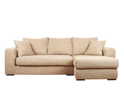 Canapé d'angle en tissu côtelé beige 255x165x84 cm - pour salon - avec méridienne - style moderne-Cottaloft