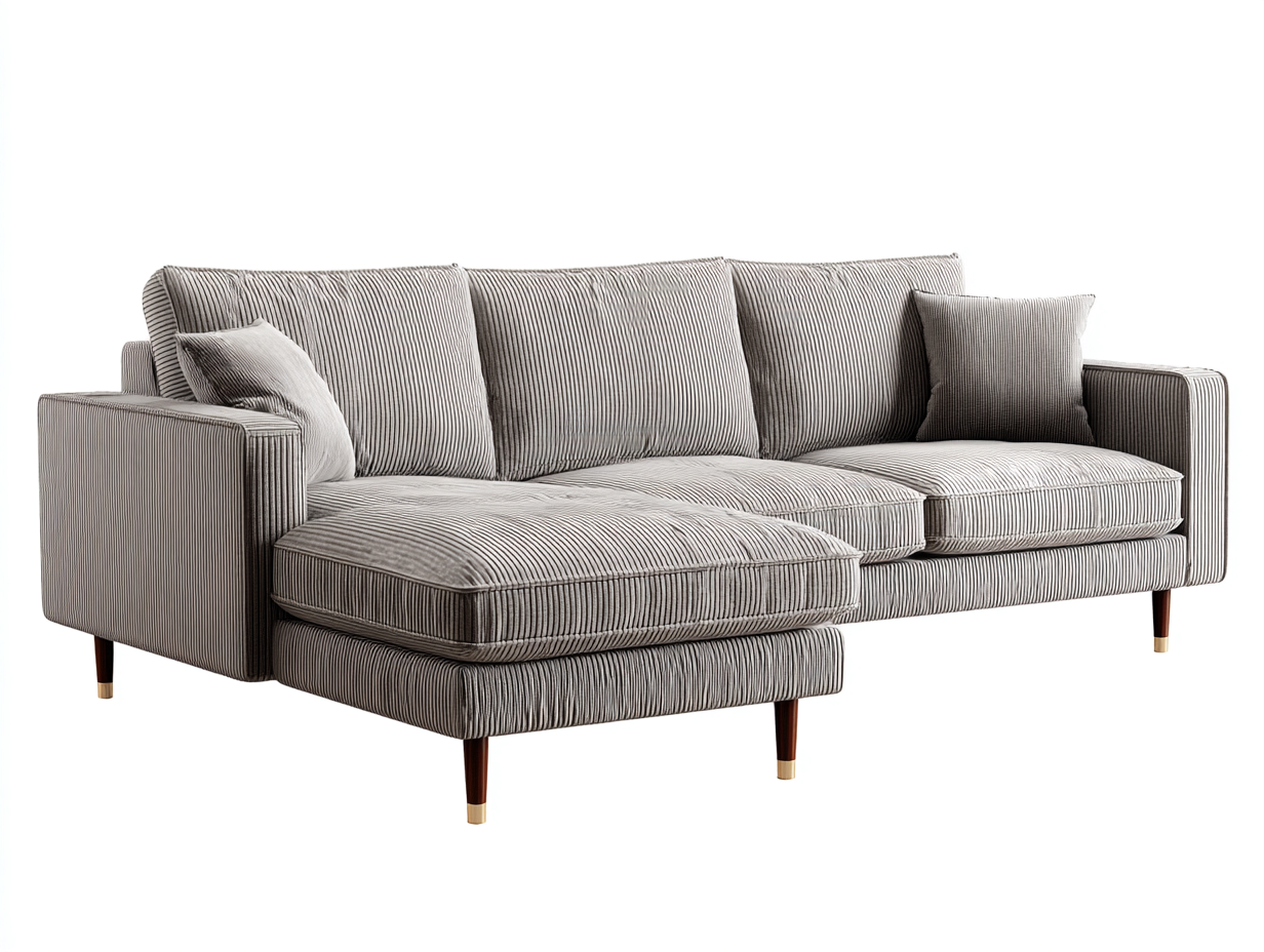 Canapé d'angle en tissu côtelé beige 245x155x82 cm pour salon - assise profonde - design moderne-Cottaloft