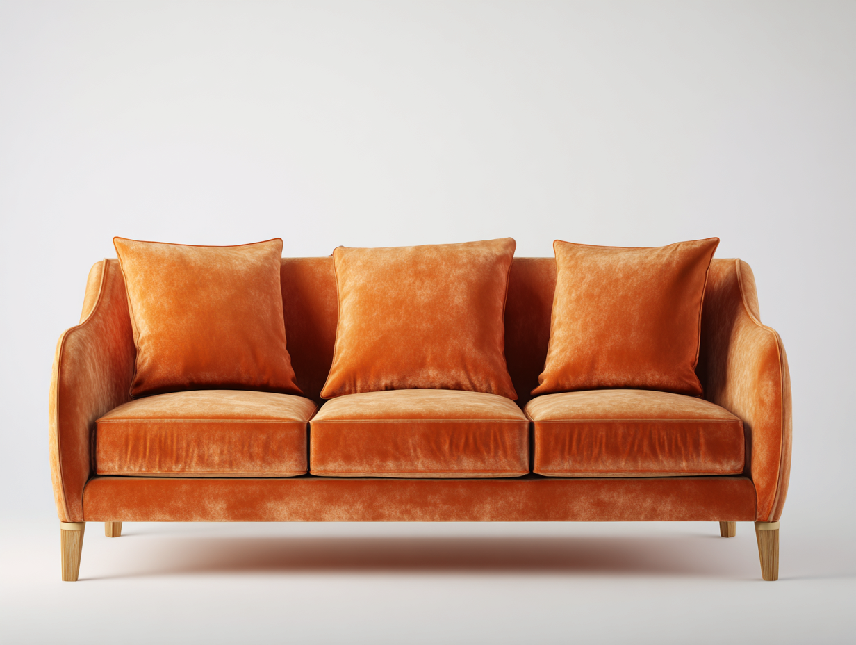 Canapé droit en velours orange 210x88x86 cm pour salon - assise rembourrée - design contemporain-Cottaloft