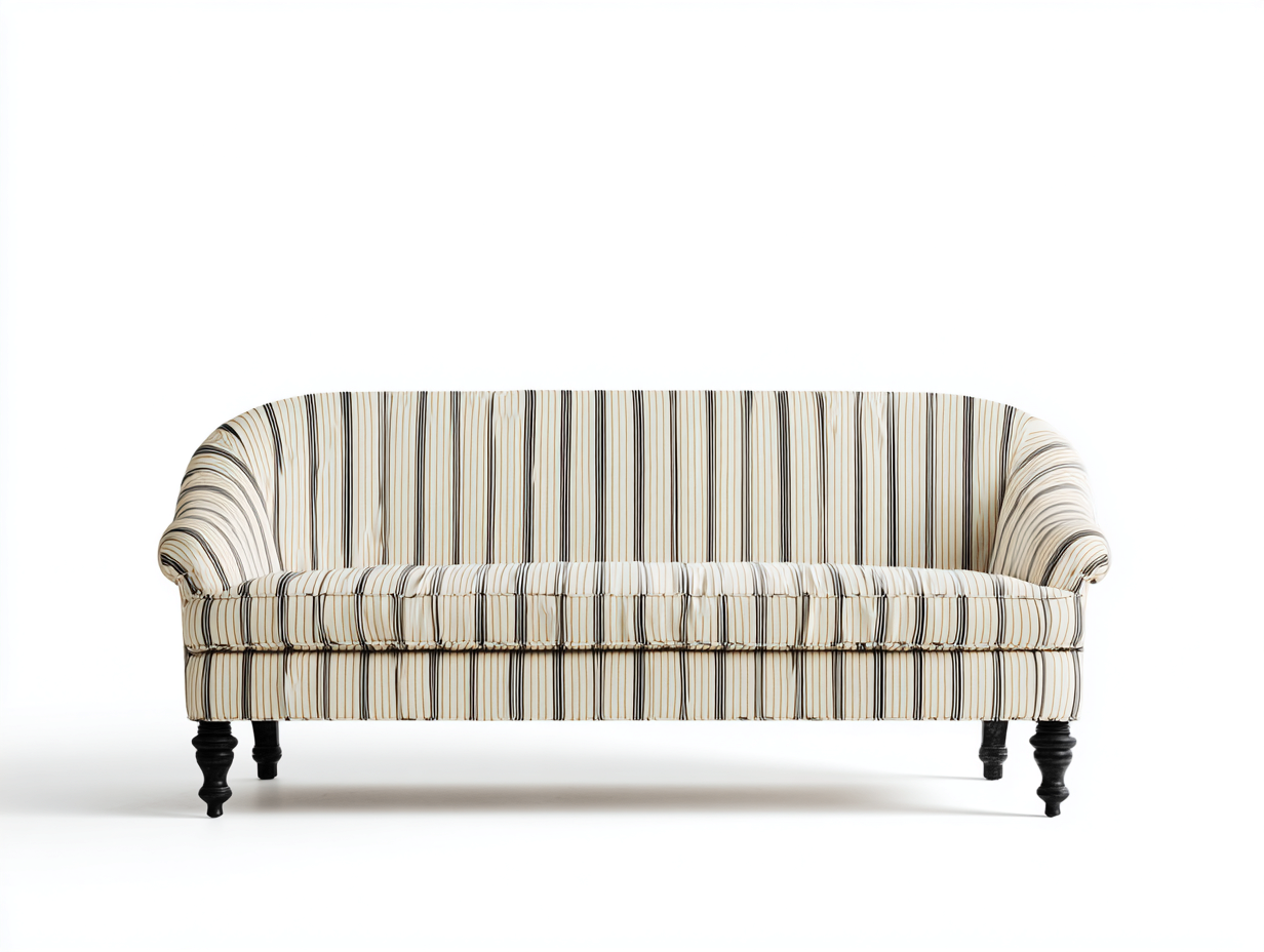 Canapé droit en tissu rayé crème-noir 195x82x86 cm pour salon - dossier enveloppant - style classique-Cottaloft