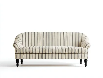 Canapé droit en tissu rayé crème-noir 195x82x86 cm pour salon - dossier enveloppant - style classique-Cottaloft