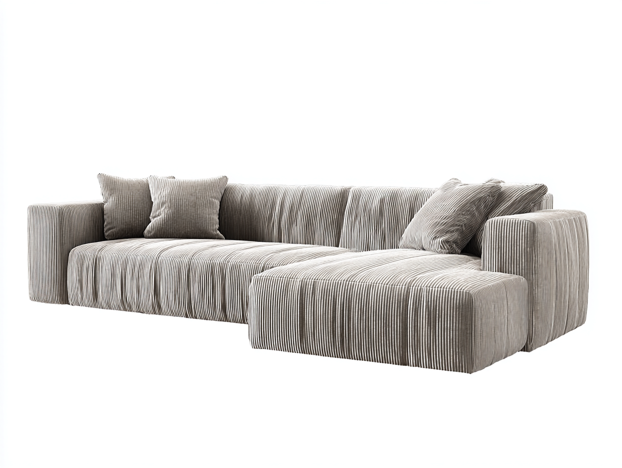 Canapé d'angle en tissu côtelé gris clair 248x162x86 cm - pour salon - avec méridienne - style moderne-Cottaloft
