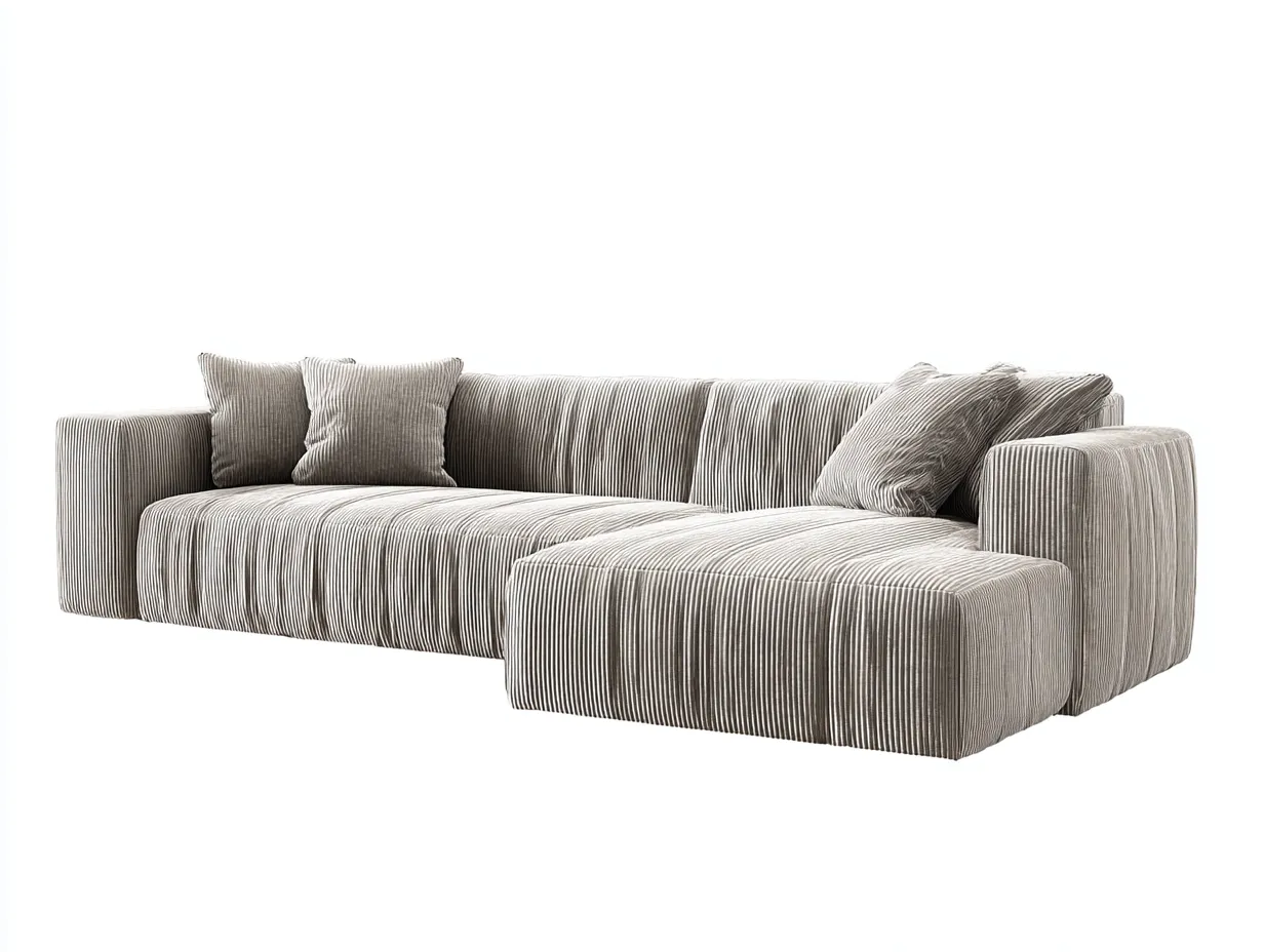 Canapé d'angle en tissu côtelé gris clair 248x162x86 cm - pour salon - avec méridienne - style moderne-Cottaloft