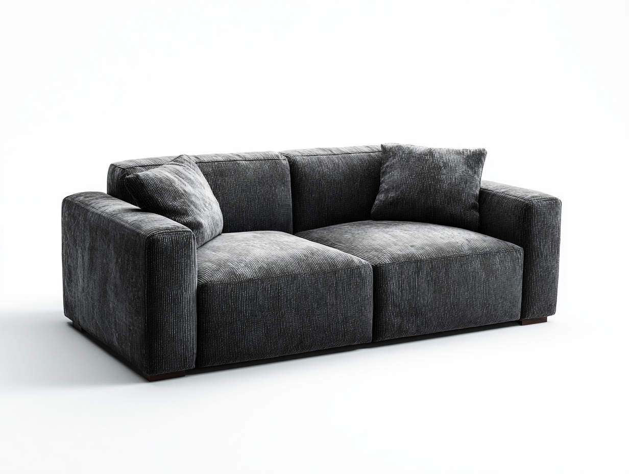 Canapé droit en tissu texturé gris foncé 185x92x78 cm pour salon - assise profonde - design moderne-Cottaloft