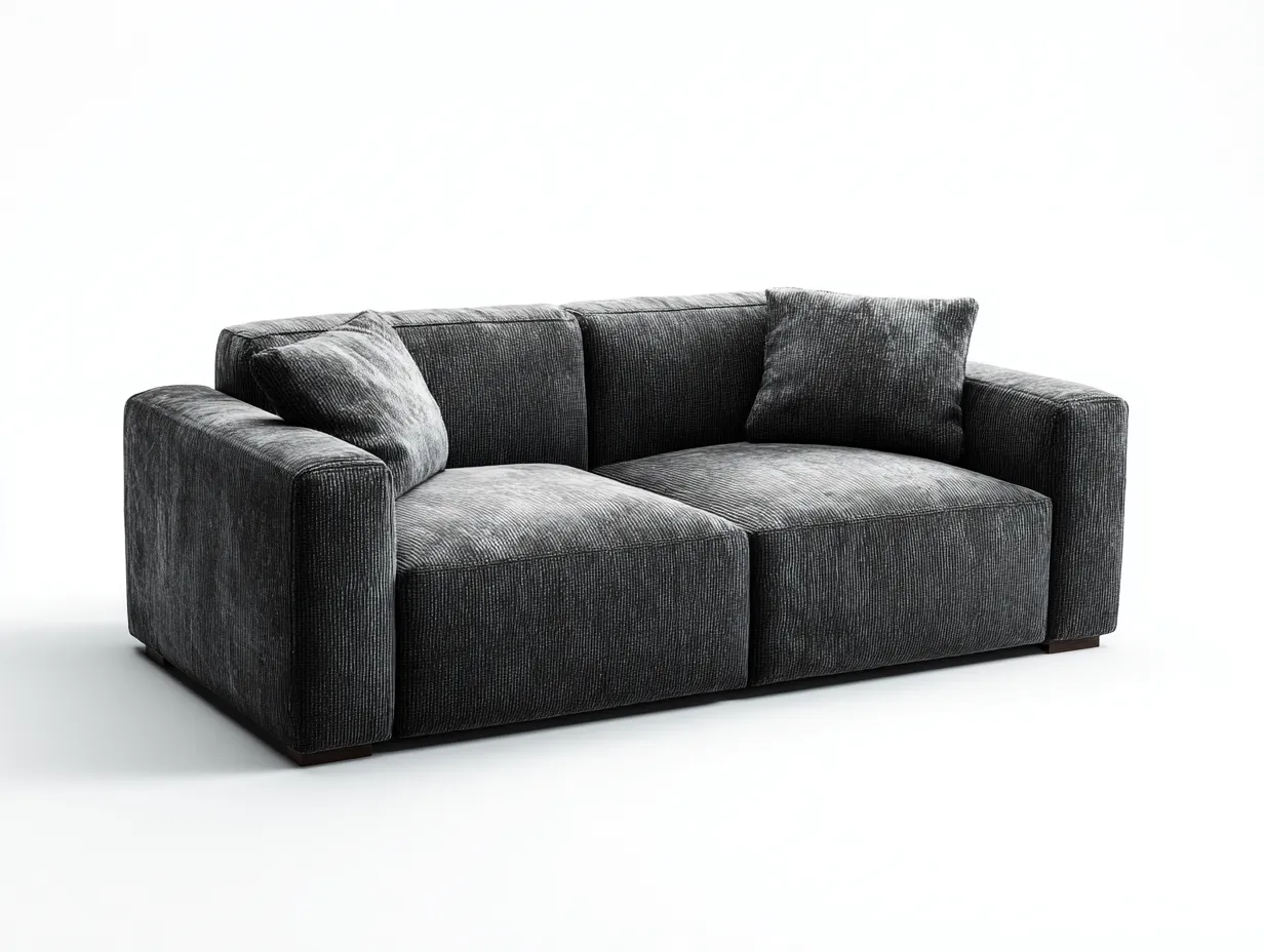 Canapé droit en tissu texturé gris foncé 185x92x78 cm pour salon - assise profonde - design moderne-Cottaloft