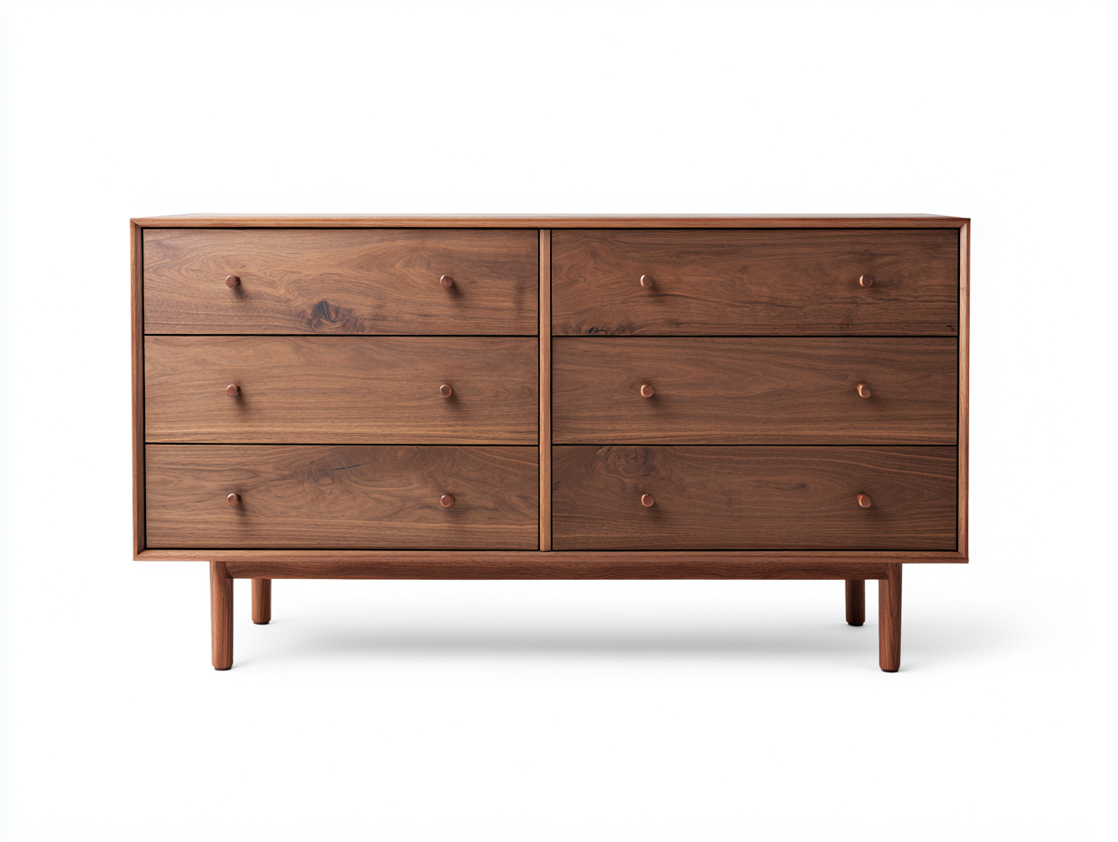 Commode en bois pour chambre 150x45x80 cm - marron noyer - 6 tiroirs - style contemporain-Loftgohaus