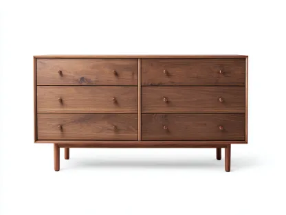 Commode en bois pour chambre 150x45x80 cm - marron noyer - 6 tiroirs - style contemporain-Loftgohaus