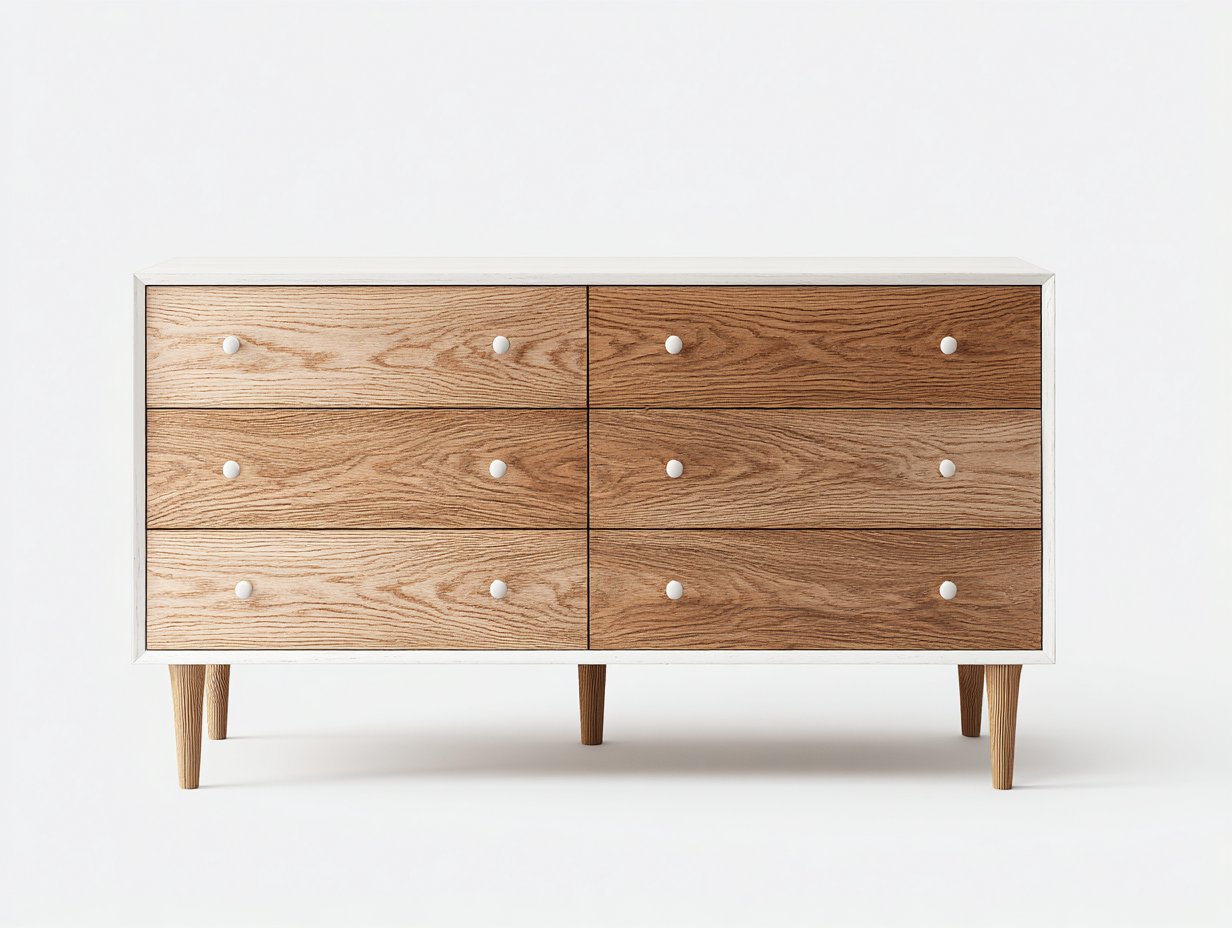 Commode en bois pour chambre 150x45x80 cm - blanc-bois naturel - 6 tiroirs - style scandinave-Loftgohaus
