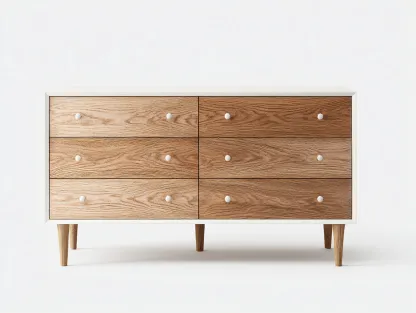 Commode en bois pour chambre 150x45x80 cm - blanc-bois naturel - 6 tiroirs - style scandinave-Loftgohaus