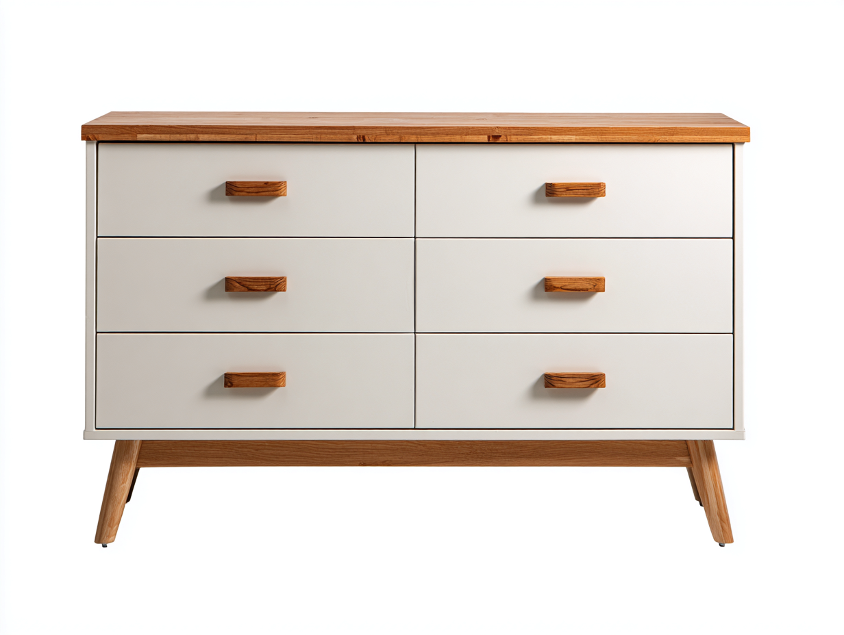 Commode en bois 145x45x82 cm - blanc et bois naturel - rangement chambre style scandinave-Loftgohaus