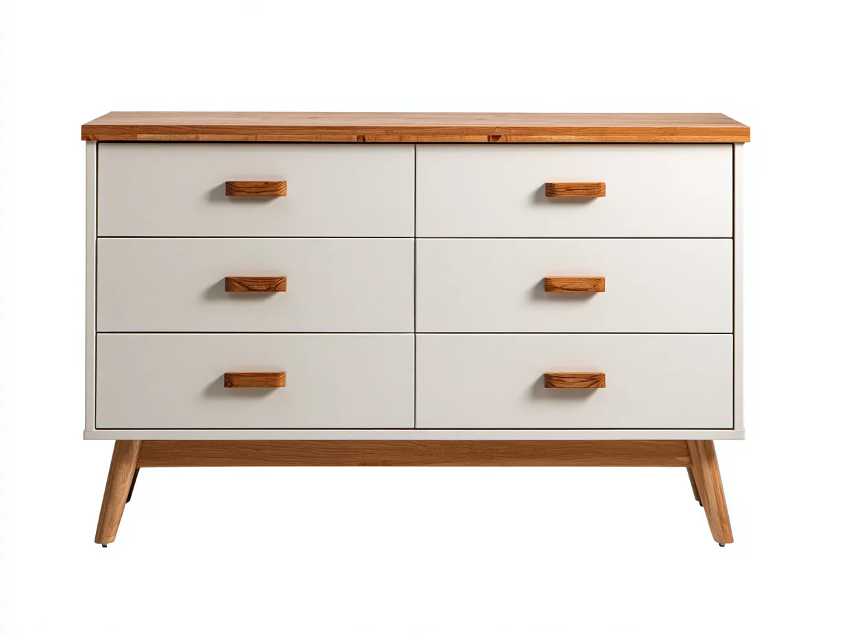 Commode en bois 145x45x82 cm - blanc et bois naturel - rangement chambre style scandinave-Loftgohaus