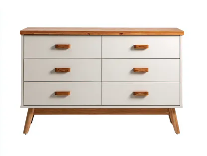 Commode en bois 145x45x82 cm - blanc et bois naturel - rangement chambre style scandinave-Loftgohaus