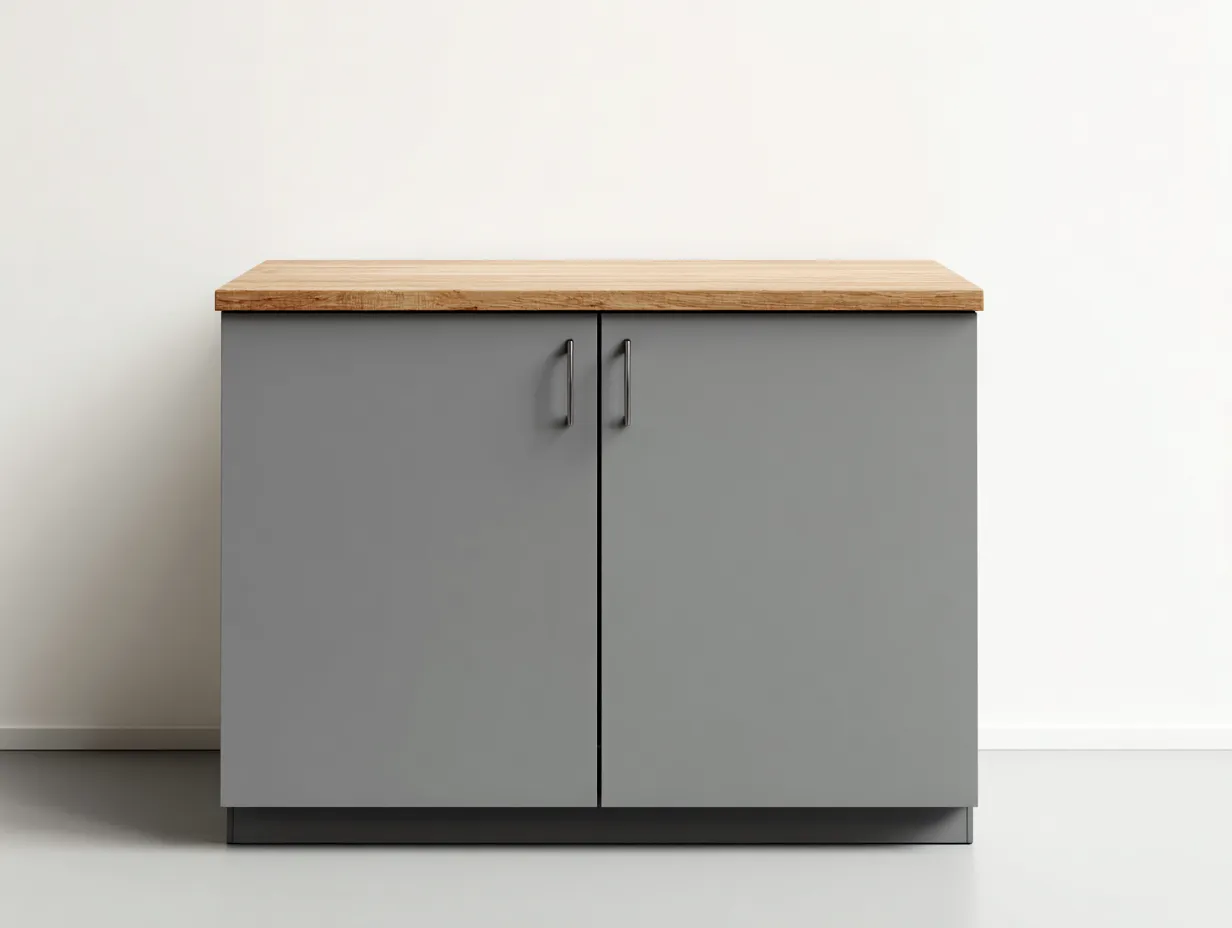 Buffet en bois pour salle à manger 90x45x88 cm - gris clair et bois naturel - 2 portes - style moderne-Loftgohaus