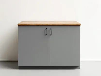 Buffet en bois pour salle à manger 90x45x88 cm - gris clair et bois naturel - 2 portes - style moderne-Loftgohaus
