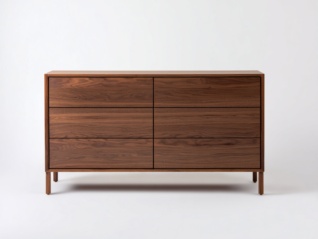 Commode en bois pour chambre 150x45x78 cm - marron noyer - 6 tiroirs - style minimaliste-Loftgohaus