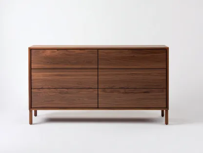 Commode en bois pour chambre 150x45x78 cm - marron noyer - 6 tiroirs - style minimaliste-Loftgohaus