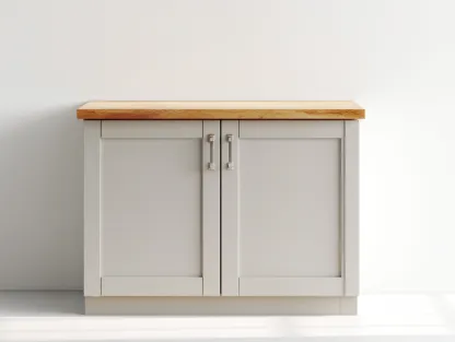 Buffet en bois pour salle à manger 90x45x88 cm - gris clair et bois naturel - 2 portes - style moderne-Loftgohaus
