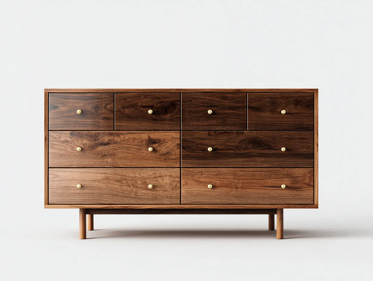 Commode en bois 160x45x82 cm - brun noyer - rangement chambre style rétro moderne-Loftgohaus