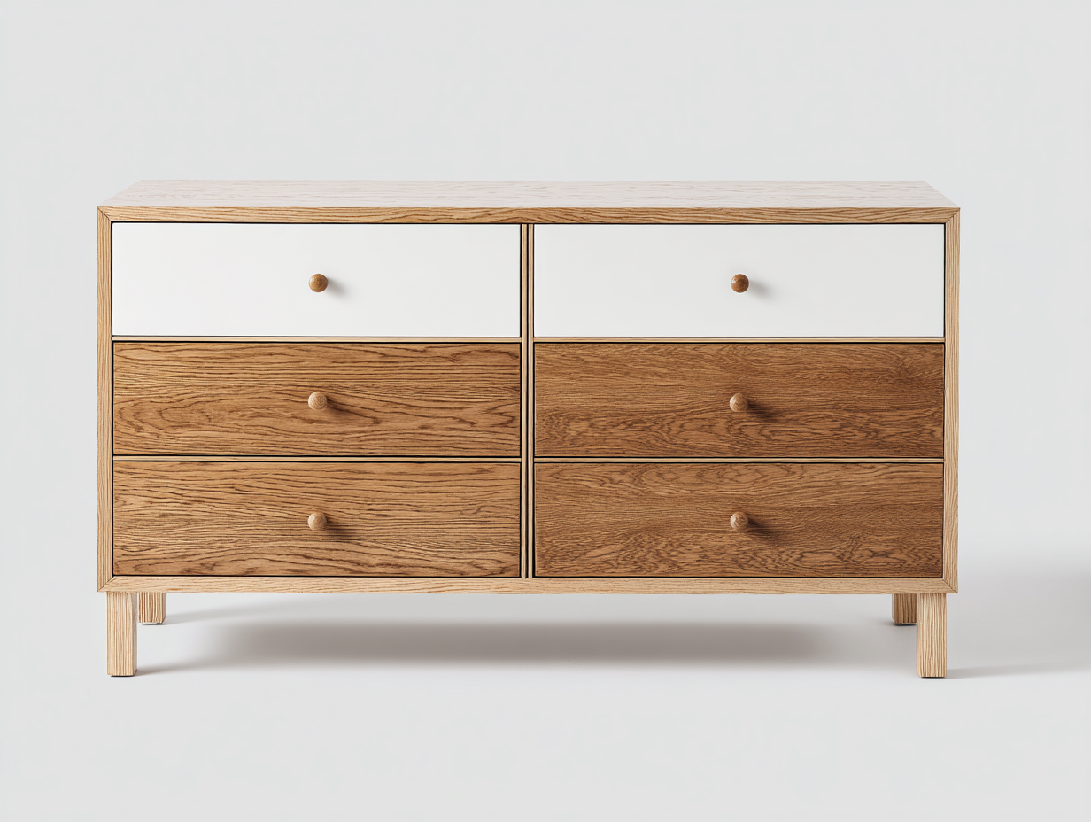 Commode en bois 146x44x81 cm - blanc et chêne clair - rangement chambre style naturel moderne-Loftgohaus