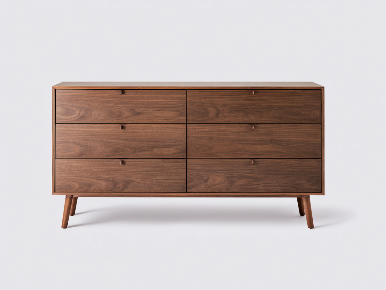 Commode en bois 150x43x78 cm - brun noyer - rangement chambre style vintage moderne-Loftgohaus