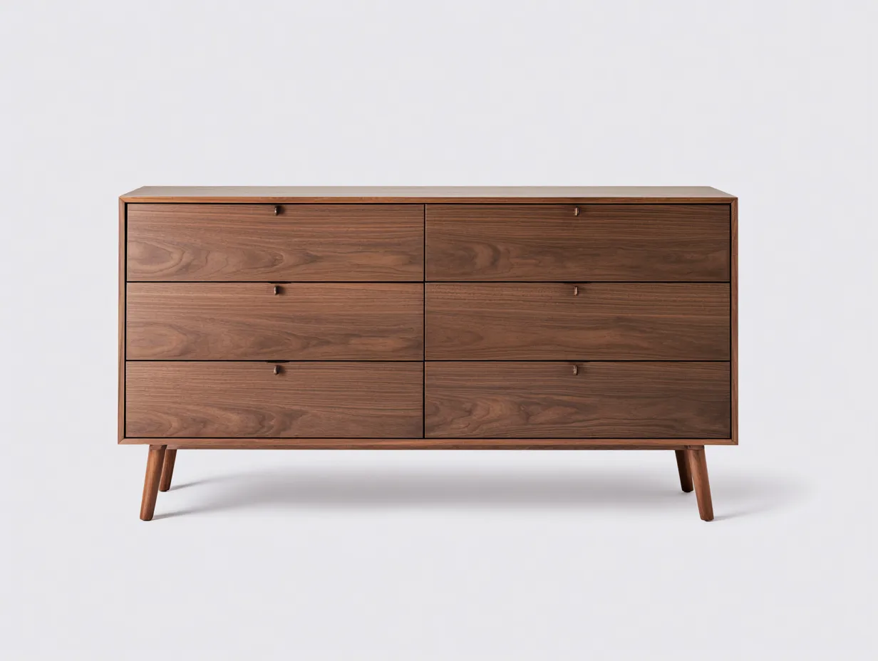 Commode en bois 150x43x78 cm - brun noyer - rangement chambre style vintage moderne-Loftgohaus