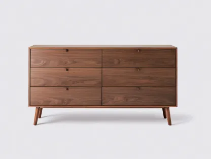 Commode en bois 150x43x78 cm - brun noyer - rangement chambre style vintage moderne-Loftgohaus
