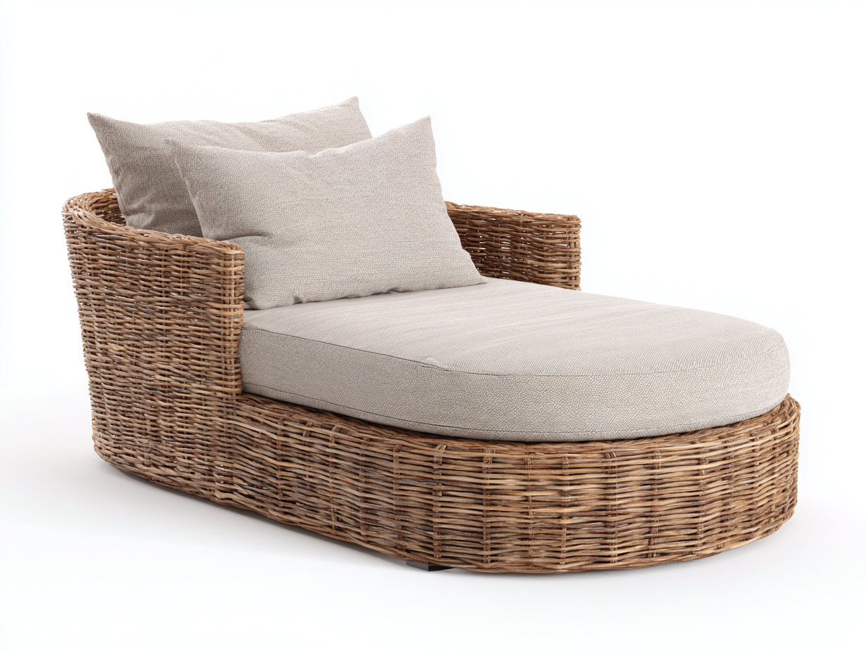 Bain de soleil adapté pour extérieur rotin 185x80x75 cm beige - design arrondi moderne avec accoudoirs-Nestmybay