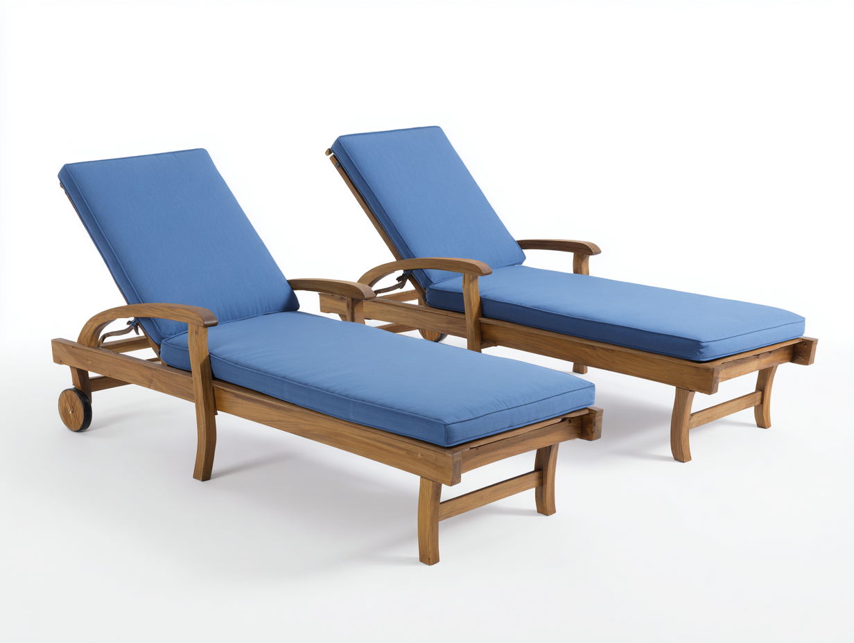 Bain de soleil bois avec coussin 200x65x90 cm bleu - design moderne réglable adapté pour extérieur jardin terrasse-Nestmybay