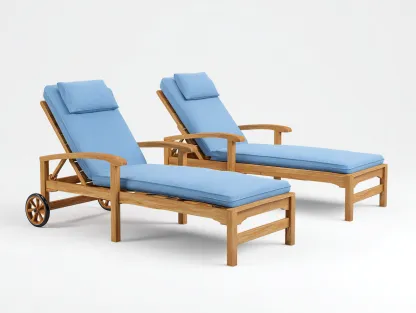 Bain de soleil bois avec coussin 200x65x90 cm bleu - design moderne réglable avec roulettes adapté pour extérieur jardin terrasse-Nestmybay