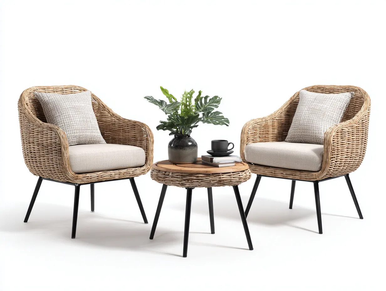 Salon de jardin pour terrasse rotin acier 60x60x45 cm beige - ensemble table basse et fauteuils design moderne extérieur-Nestmybay