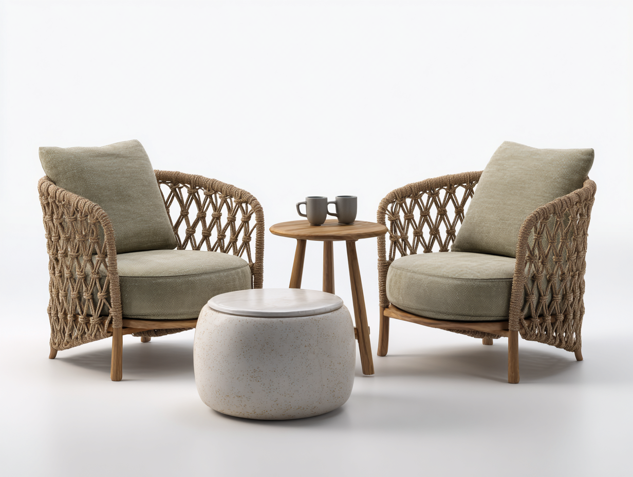 Salon de jardin pour terrasse rotin bois pierre 65x65x50 cm beige - ensemble table basse et fauteuils design moderne extérieur-Nestmybay