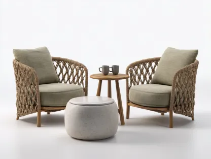 Salon de jardin pour terrasse rotin bois pierre 65x65x50 cm beige - ensemble table basse et fauteuils design moderne extérieur-Nestmybay