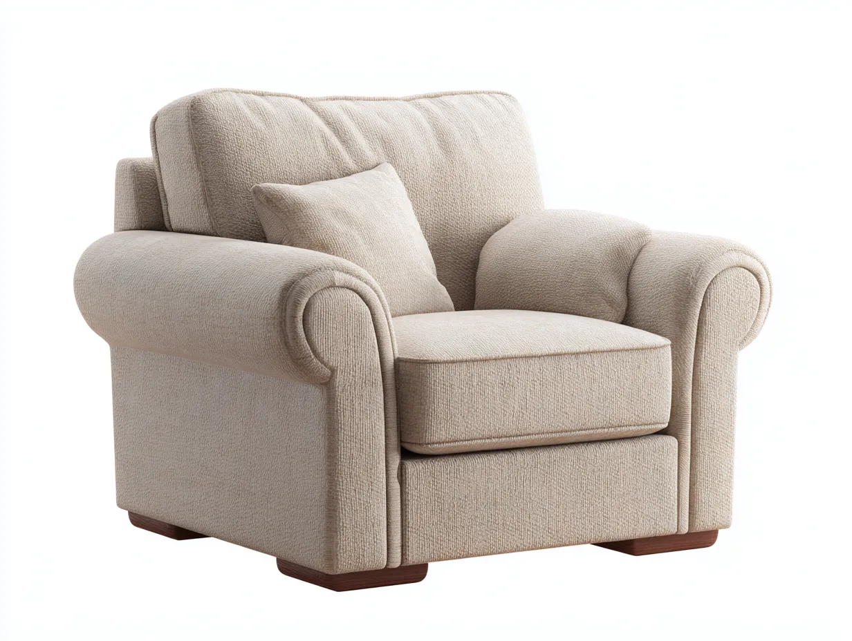 Fauteuil relax en tissu beige 98x92x88 cm pour salon - assise profonde et accoudoirs arrondis - style contemporain-Nestmybay