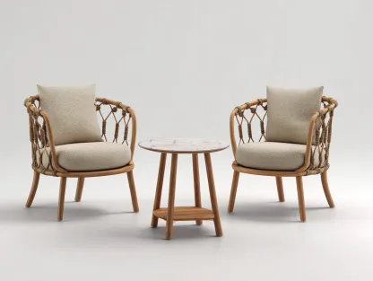 Salon de jardin pour terrasse en corde tressée et bois naturel 50x50x55 cm avec 2 fauteuils - beige - style naturel contemporain-Nestmybay