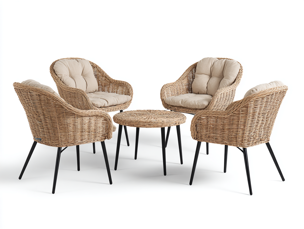 Salon de jardin pour terrasse rotin acier 60x60x45 cm beige - ensemble table basse et fauteuils design moderne extérieur-Nestmybay