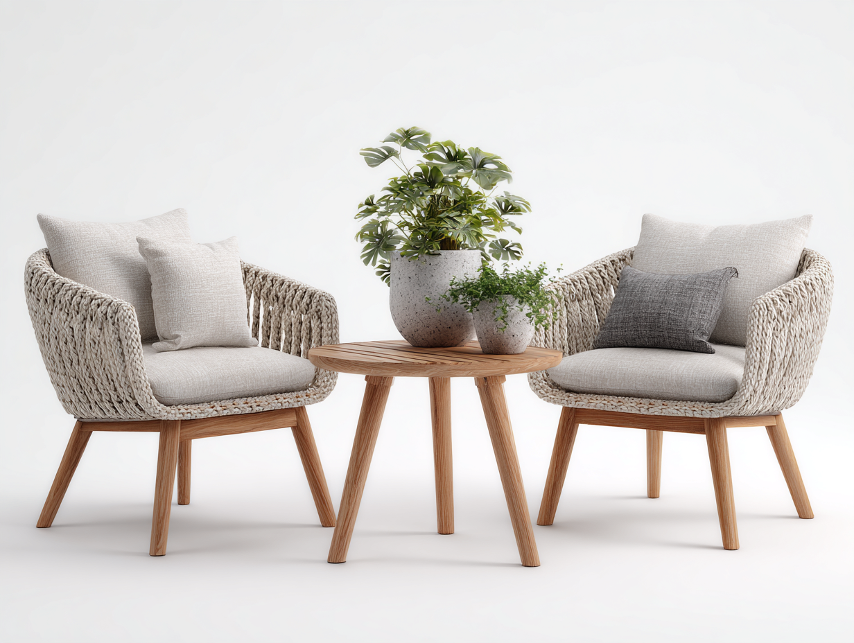 Salon de jardin pour terrasse rotin bois massif 55x55x45 cm beige - ensemble table basse et fauteuils design moderne extérieur-Nestmybay