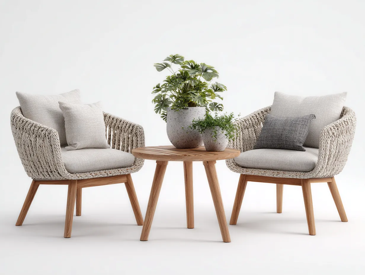 Salon de jardin pour terrasse rotin bois massif 55x55x45 cm beige - ensemble table basse et fauteuils design moderne extérieur-Nestmybay