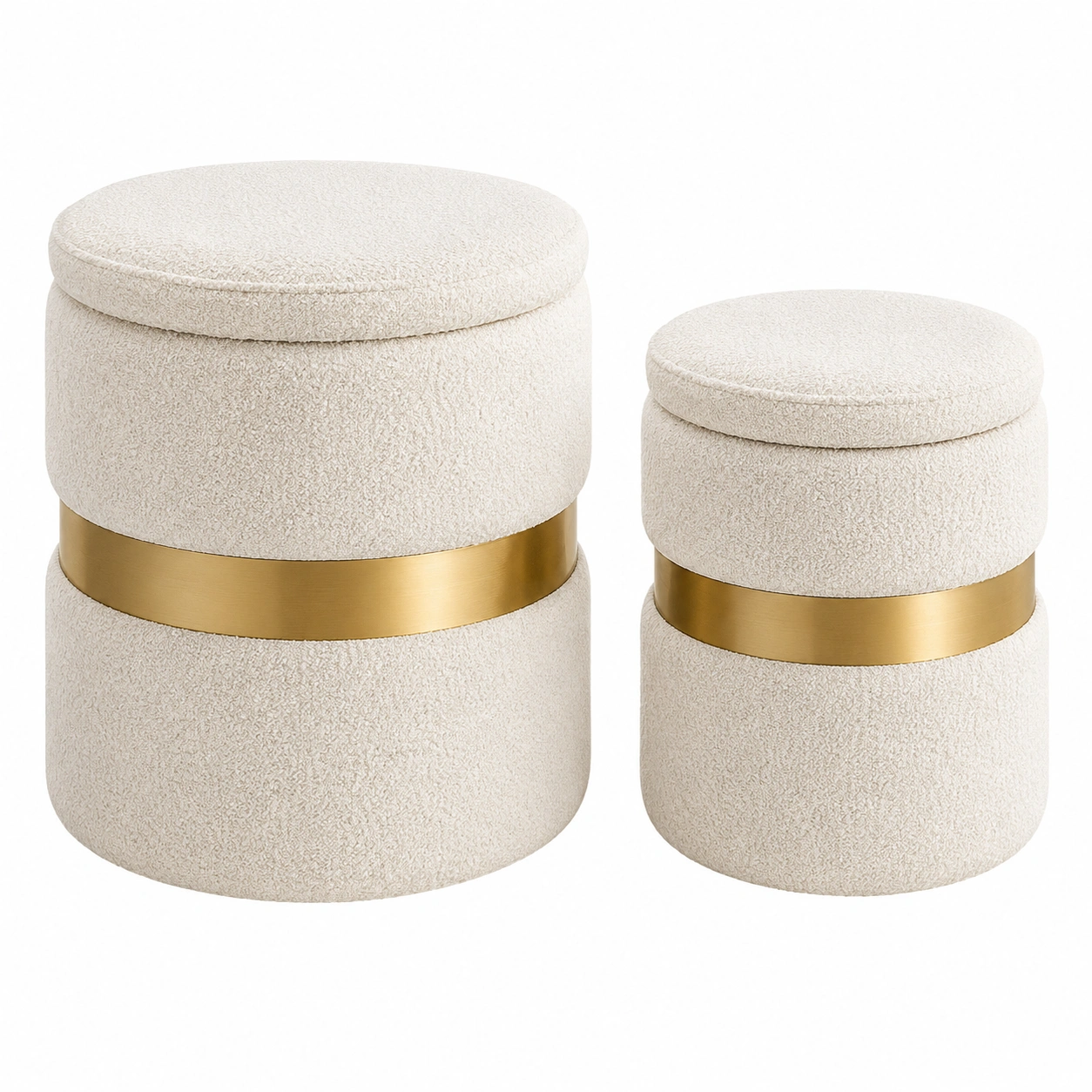 Set de pufs redondos Beige claro boucle-homeltica