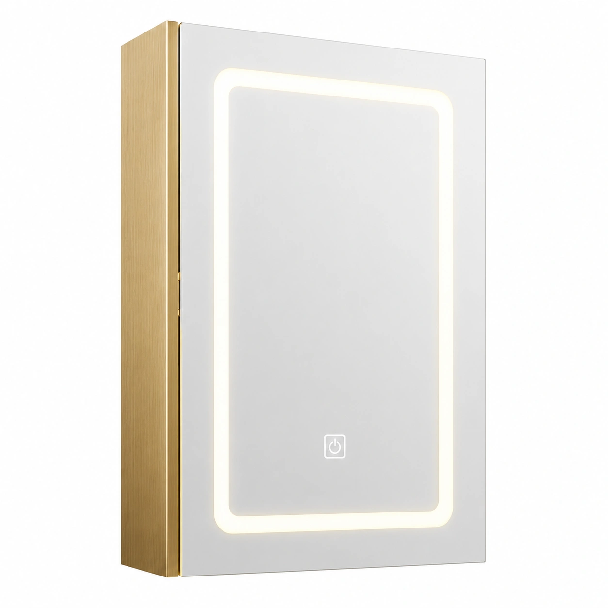 Armario de bano con espejo iluminado led y estructura dorada para pared moderna-homeltica