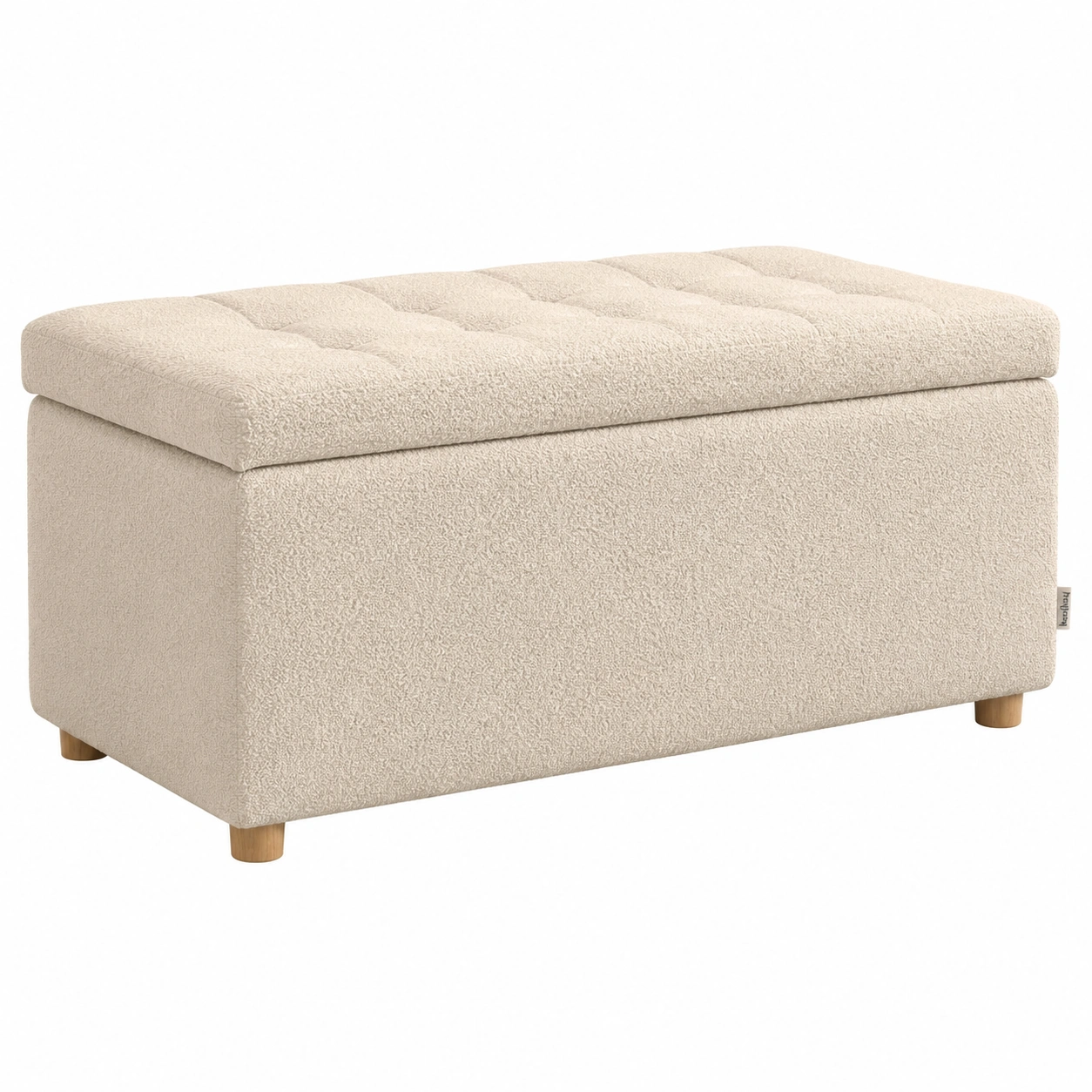 Banco rectangular tapizado boucle crema con almacenamiento interior y patas de madera natural para salon y dormitorio-homeltica