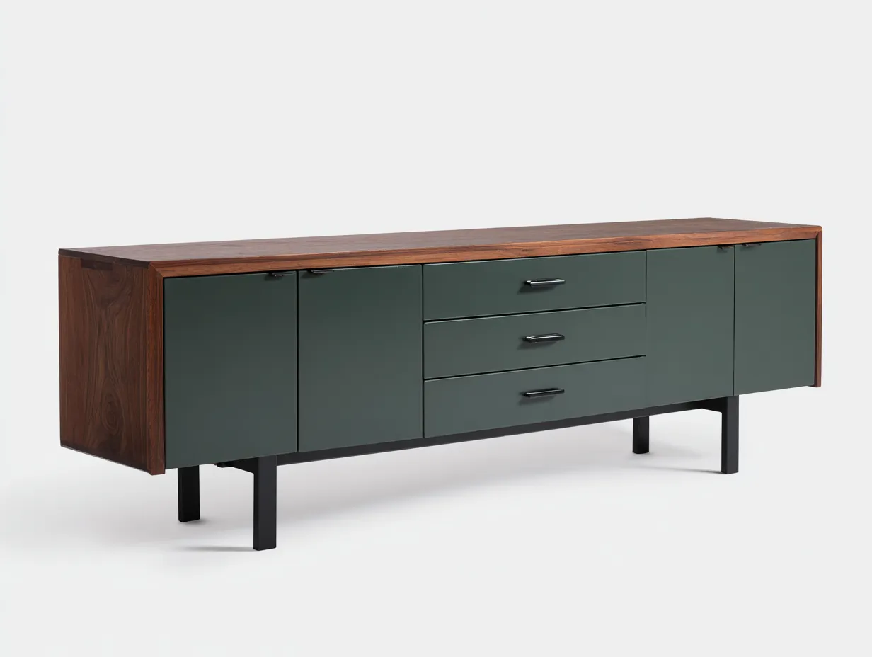 Armario 170x42x78 cm - madera - verde oscuro y marrón - para salón - con 3 cajones y 3 puertas