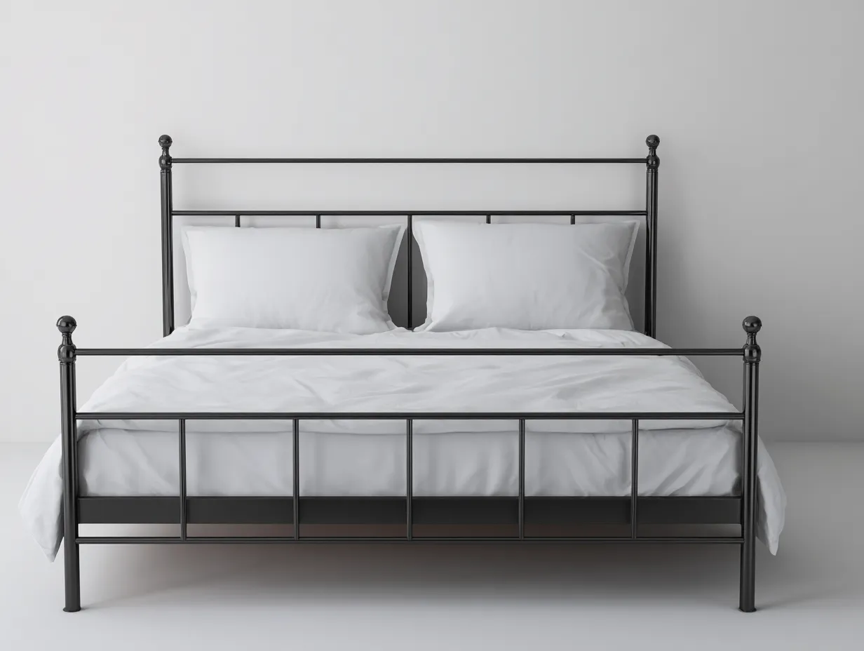 Cama doble metálica 210x170x122 cm - negro carbón para dormitorio - cabecero alto con remates clásicos