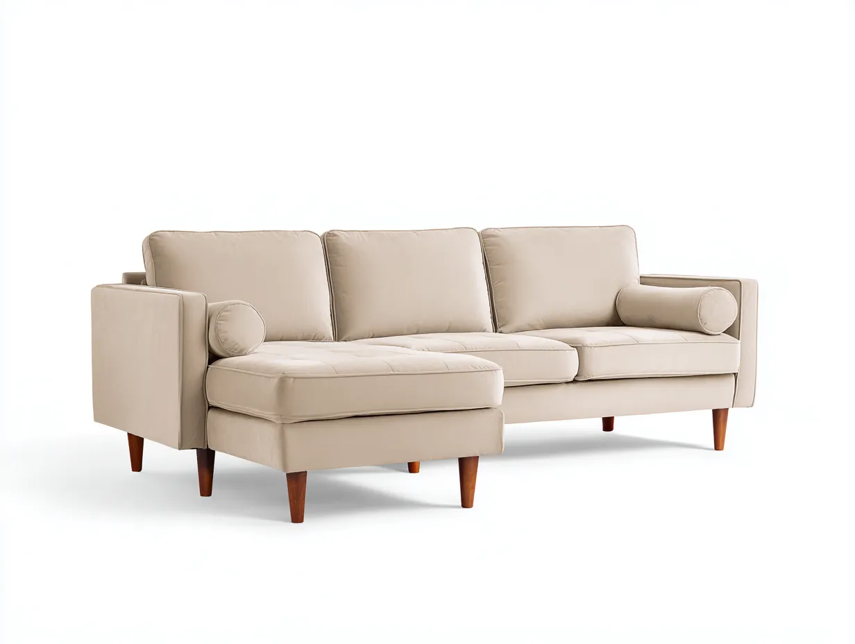 Sofá esquinero 221x91x83 cm - beige arena - tapizado con patas de madera para salón