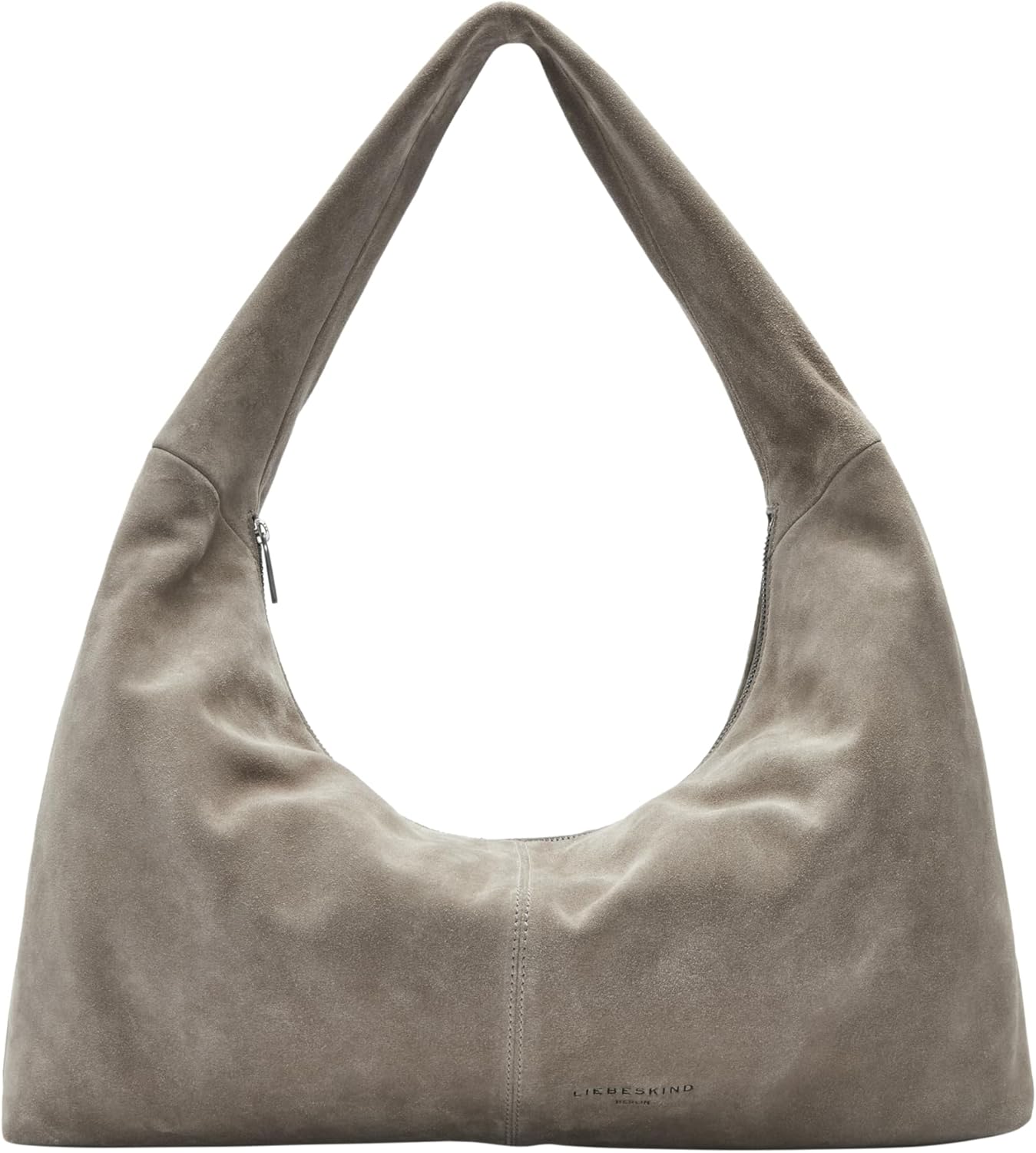 Bolso hobo Liebeskind Large Bo Suede para mujer - Ante gris neutro - Formato amplio de hombro - Cierre de cremallera-Cozygetbay