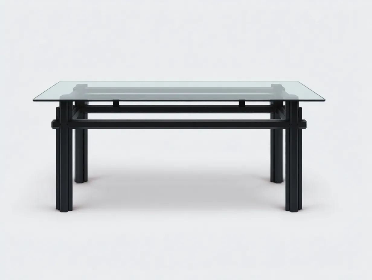 Mesa de comedor 180x90x75 cm - negro y transparente - vidrio y metal - para comedor - diseño lineal contemporáneo