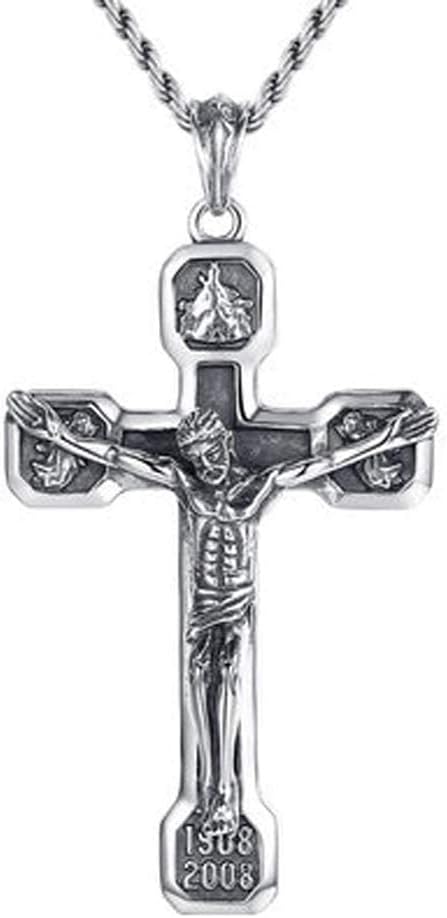 Colgante de Jesús para hombre y mujer - Plata de ley S925 - Cadena de cuerda trenzada de 55 cm - Joya retro punk para uso diario-Cozygetbay